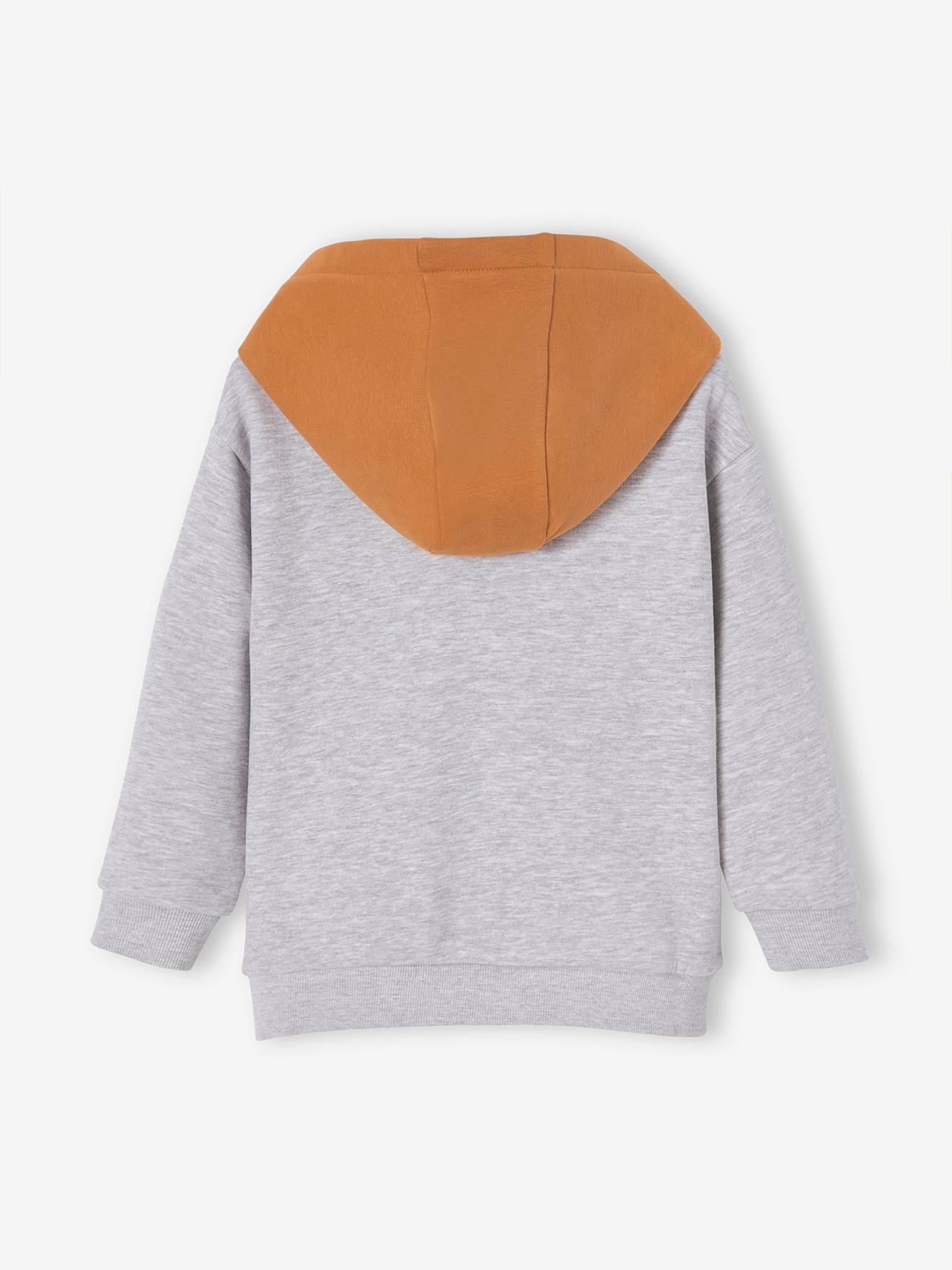 Moletom com zíper e blocos de cores para meninos, cinza mesclado