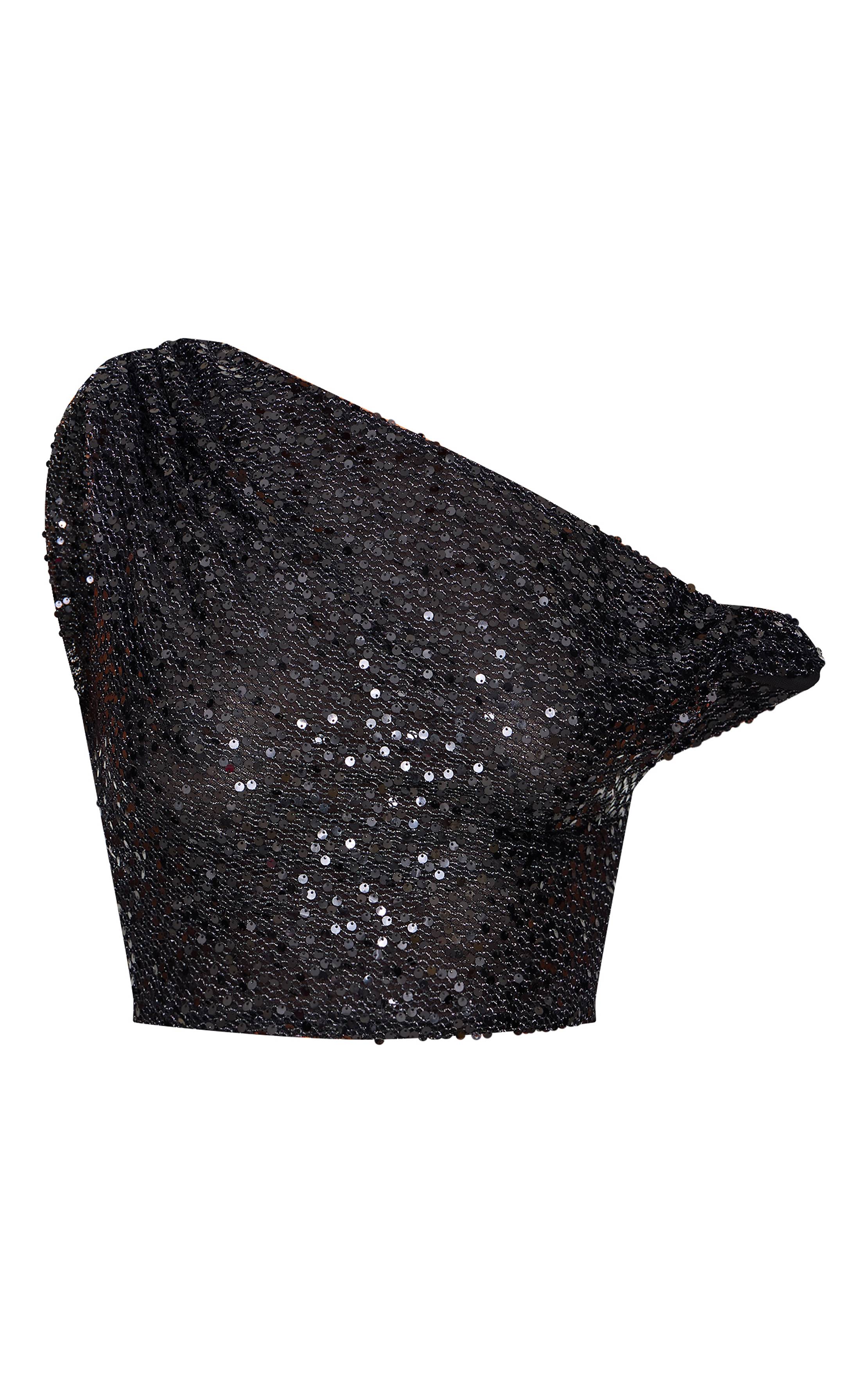 Noir Haut Asymétrique Texturé À Sequins
