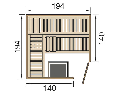 Weka Varberg GTF Gr.3 modulaire sauna inclusief 7,5 kW oven en digitale bediening met venster en grafietkleurige volledig glazen deur