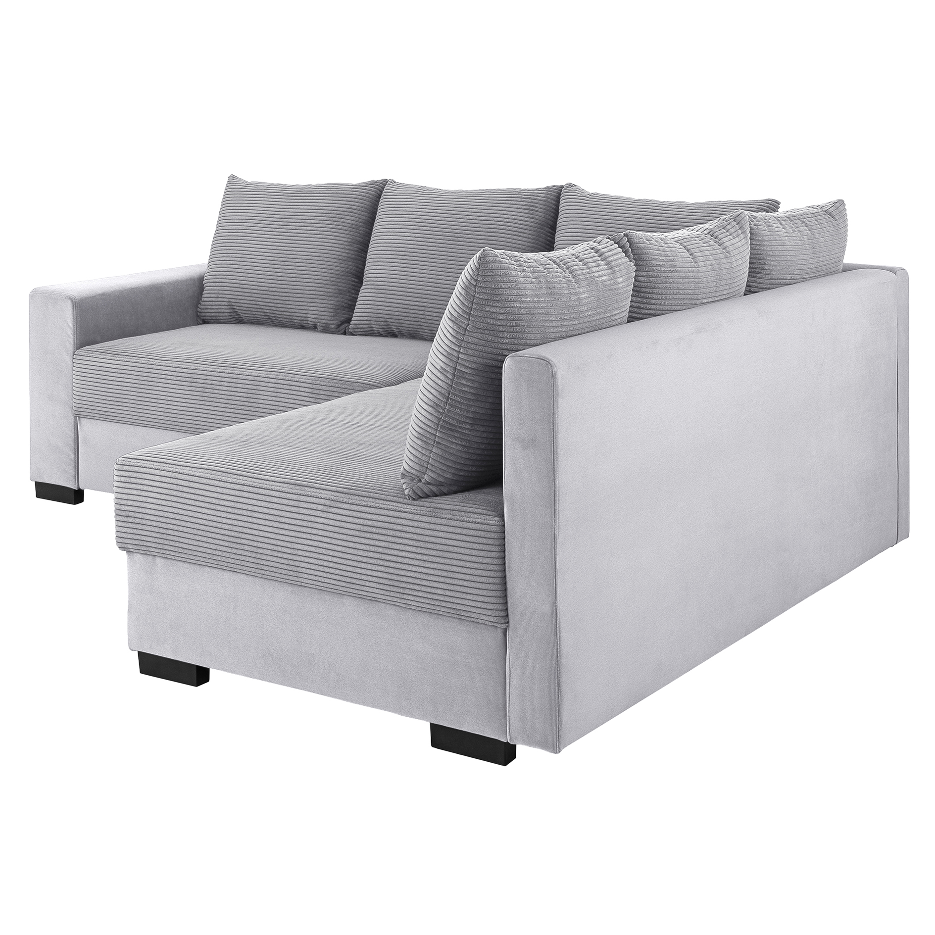 Ecksofa - hellgrau - Cord - Ottomane rechts