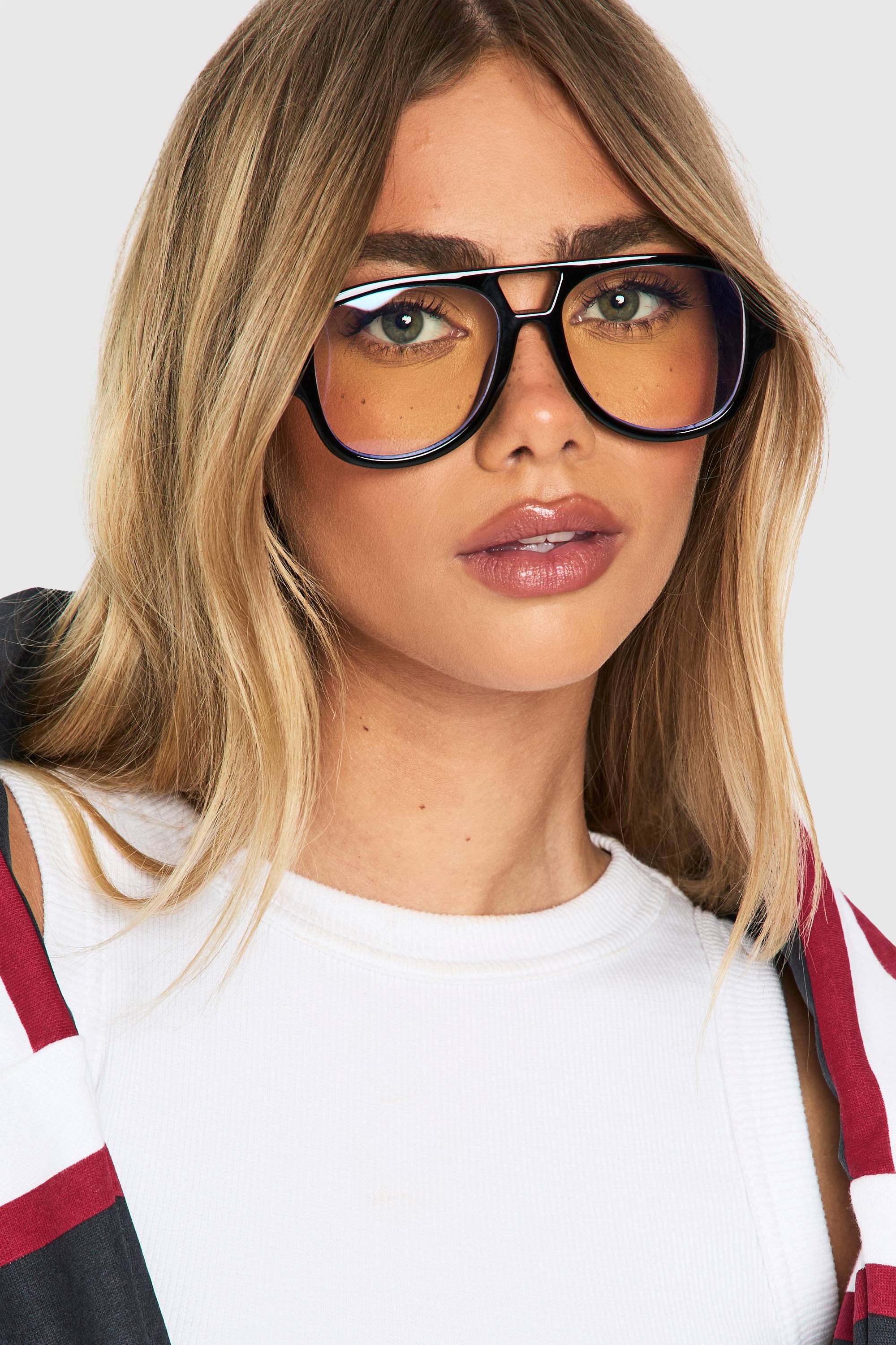 boohoo Lunettes de lumière bleue rétro oversize aviator