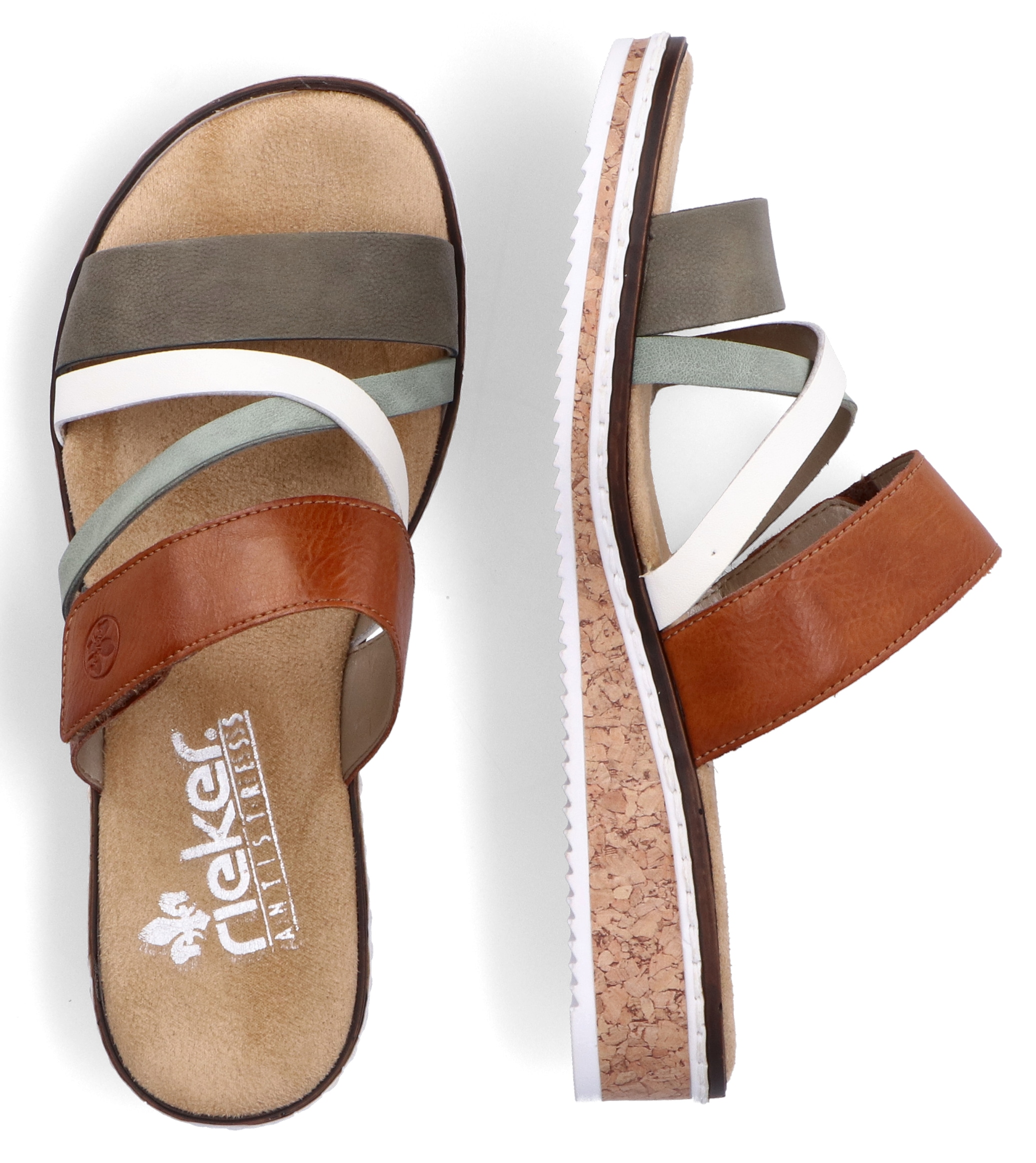 Rieker Pantolette  , Keilabsatz, Sommerschuh, Schlappen mit Klettriemchen