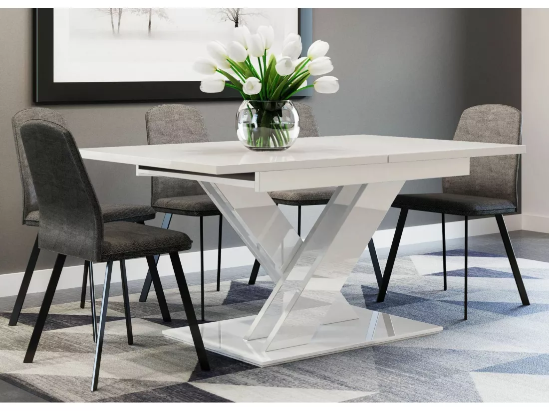TABLE A MANGER EXTENSIBLE BRUCE - BLANC LAQUE 140 - 180 CM