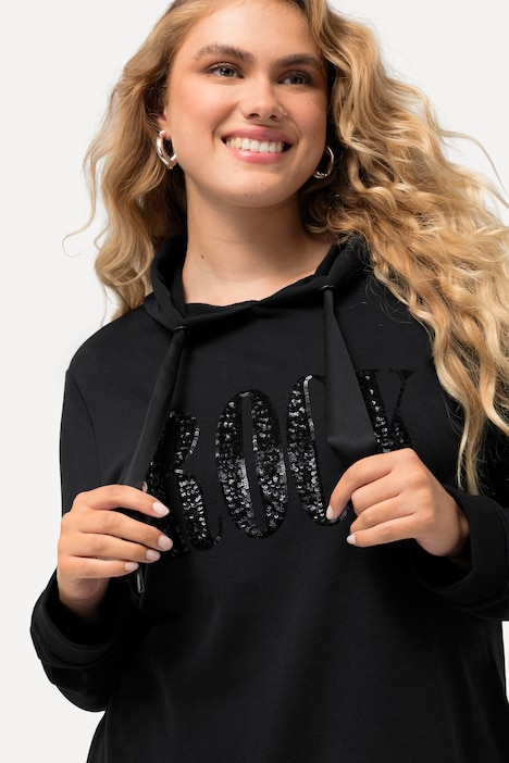 Hoodie, Pailletten-Schriftzug, Langarm, Kapuze