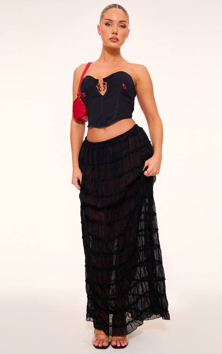 Noir Corset Bandeau En Mousseline Imprimée