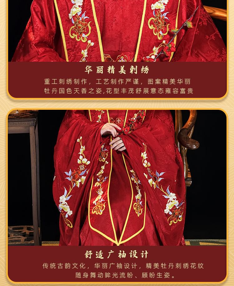 Francoix - Lange mouwen bloemen Hanfu trouwjurk / jasje / set