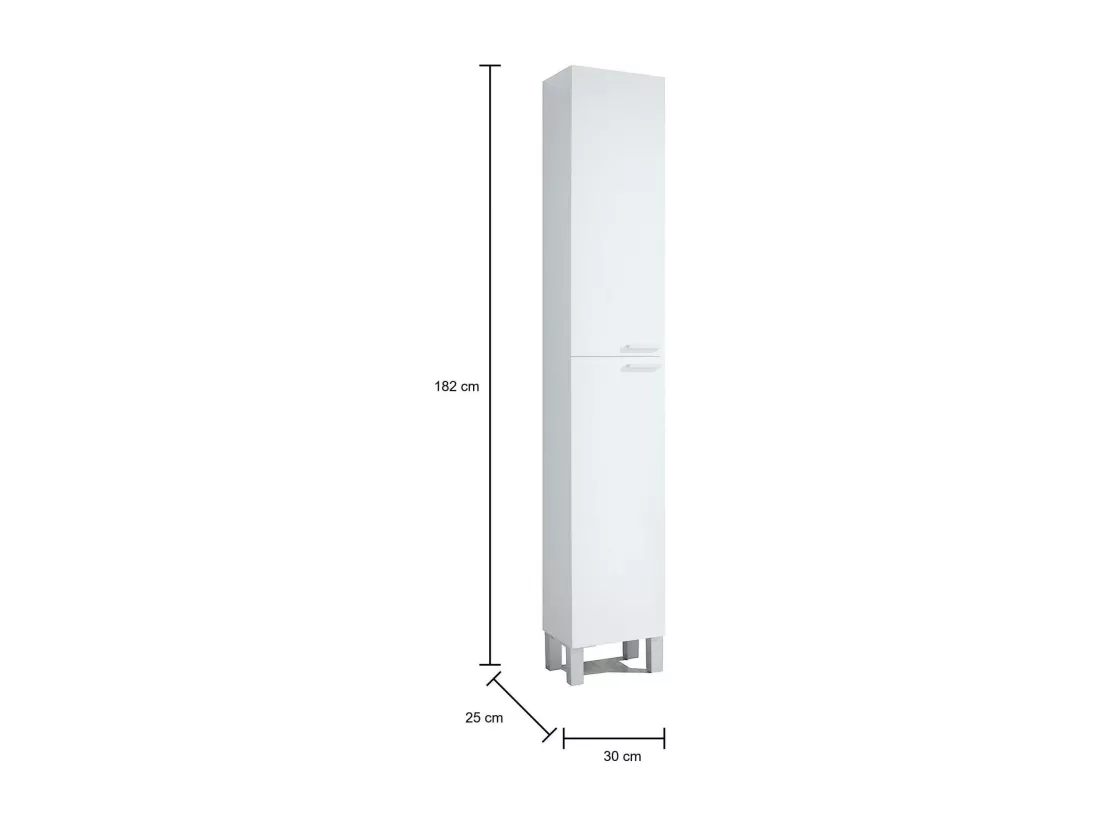 Colonne de salle de bain Dfaropp, Armoire colonne de salle de bain avec 2 portes, Armoire suspendue avec 2 étagères, 30x25h182 cm, Blanc brillant