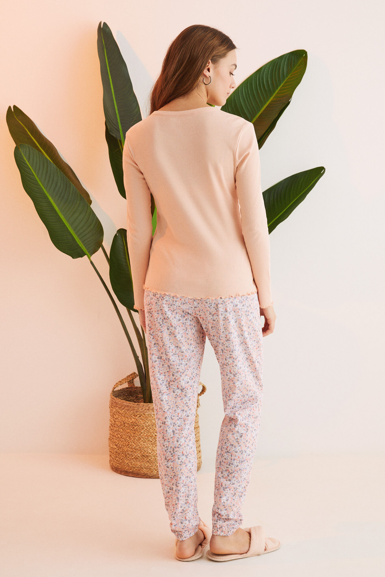 Pijama floral laranja 100% algodão - laranja