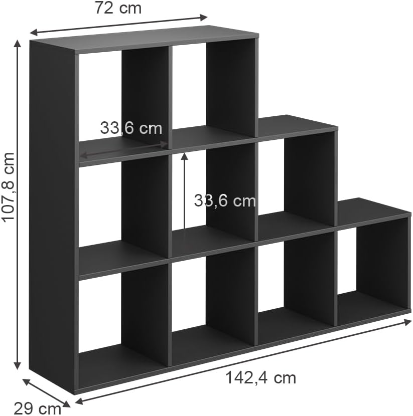 Vicco Treppenregal, stehendes Bücherregal, Anthrazit, 142.2 x 107.8 cm