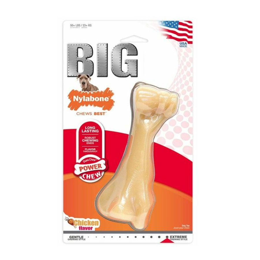Brinquedo para mastigar Nylabone Power Chew em formato de osso de galinha para cães.