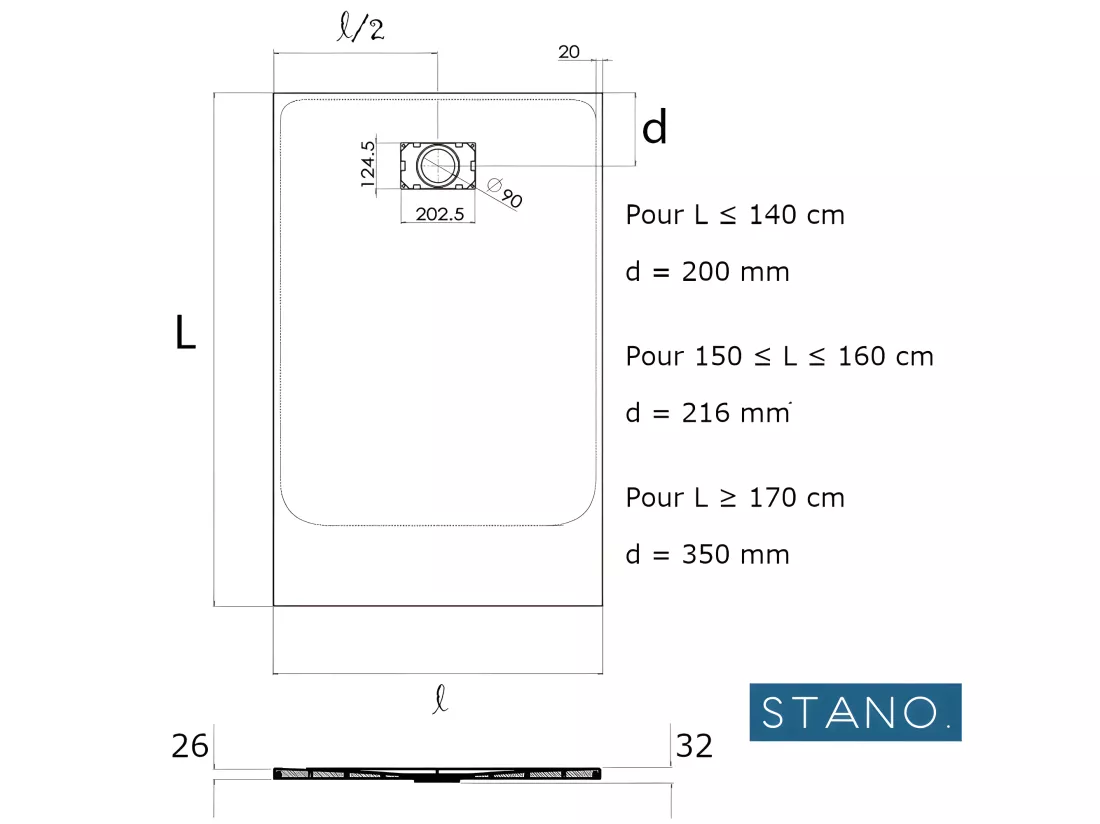 Receveur de douche 90 x 130 cm extra plat PIATTO en SoliCast® surface ardoisée gris