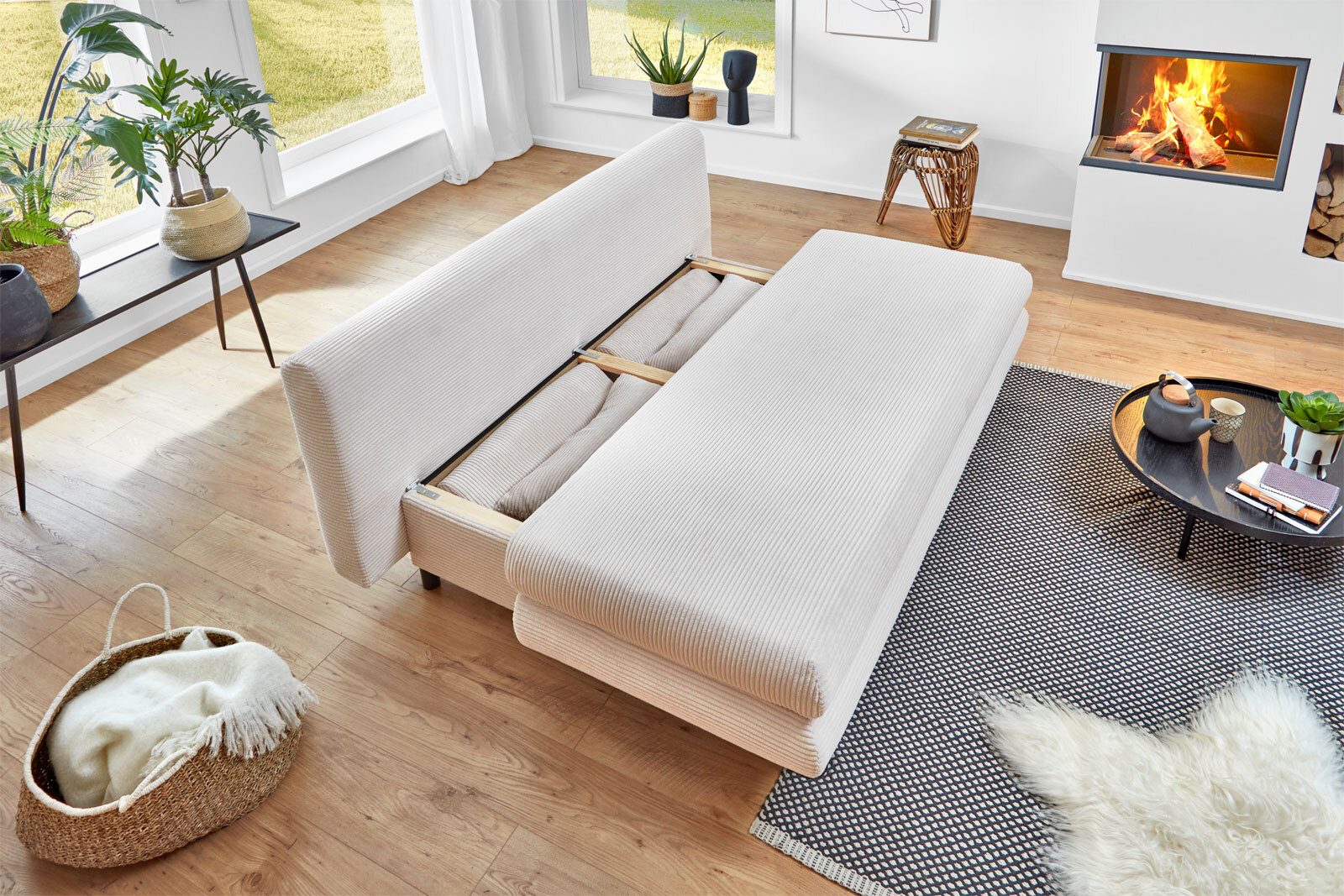 Schlafsofa Bern 196 x 92 x 93 cm Cord-Bezug Natur