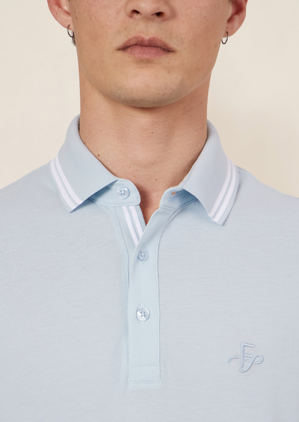 Polo manches courtes Slim en coton uni bleu ciel