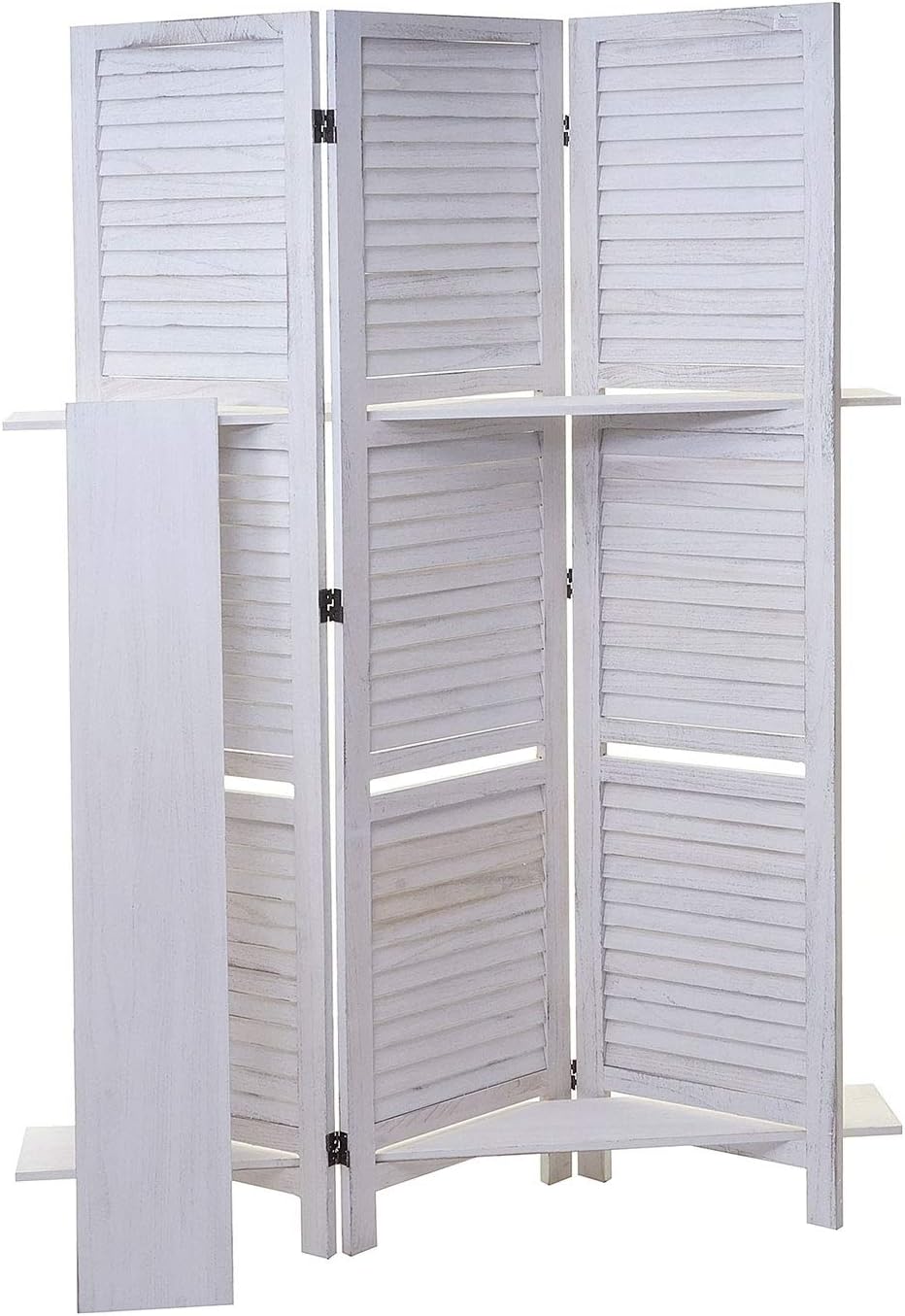 Mendler Paravent T752, Trennwand Raumteiler mit Regalböden 170x125cm, Shabby Look - weiß/weiß WW4105272