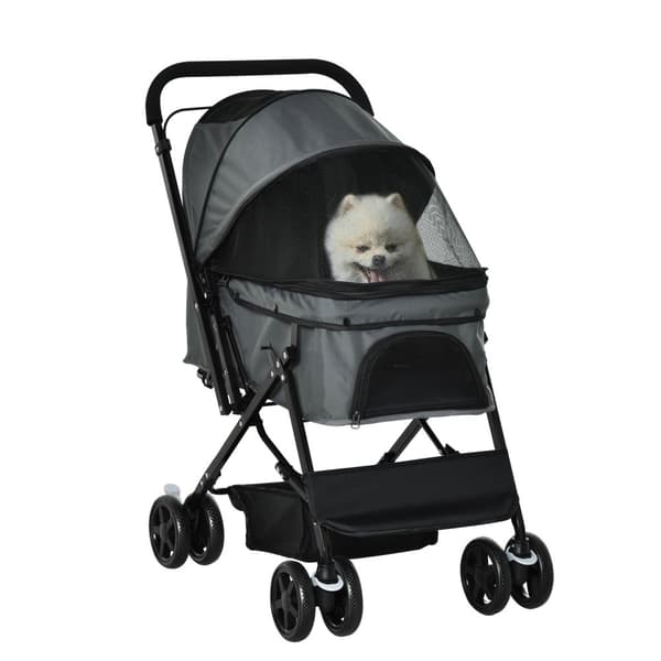 Dog Buggy Elegant Hundevogn For Små Hunder Og Katter, Kjæledyrvogn, Kattevogn, Oxford, Mørkegrå, 76,5X52X95Cm