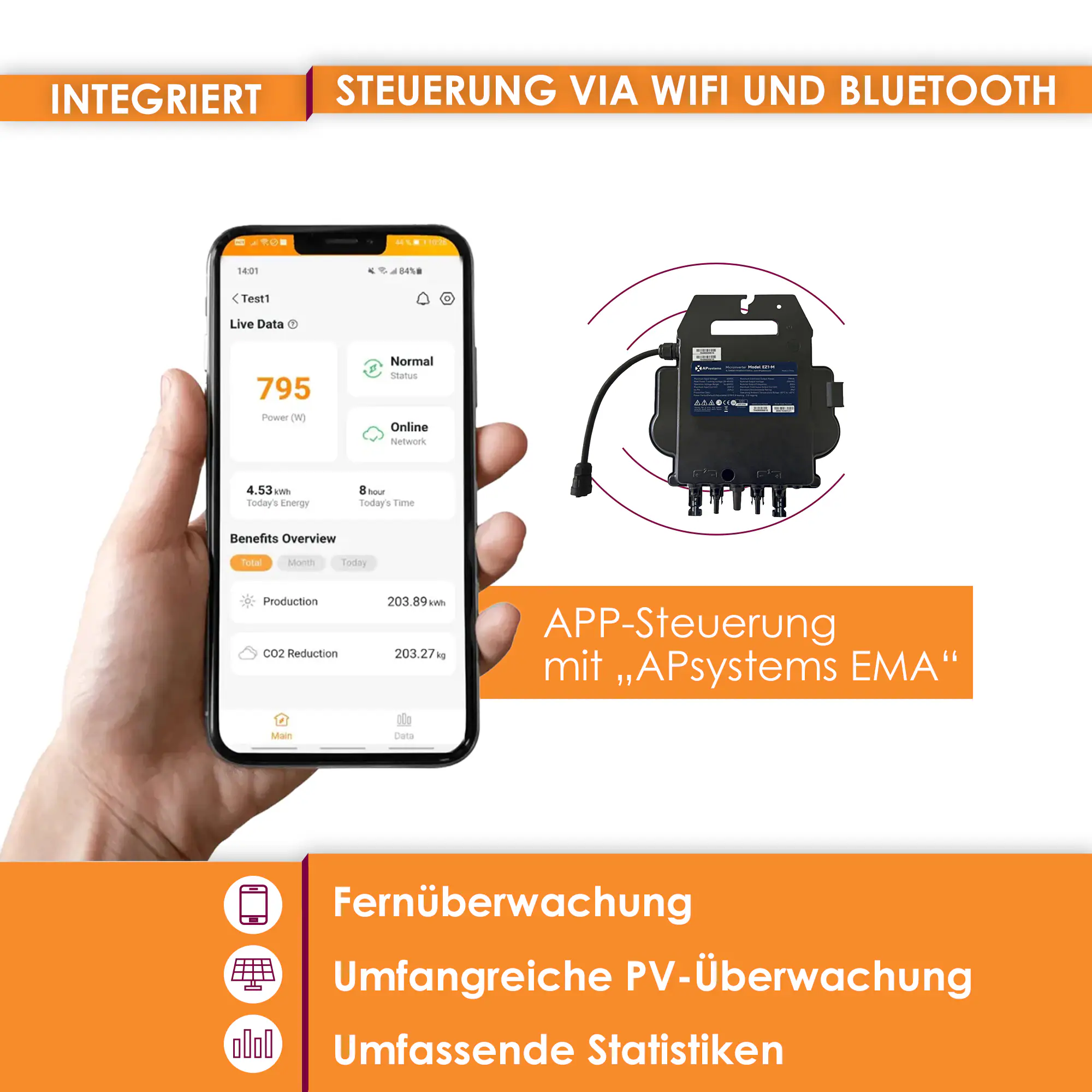 VALE All-In-One Balkonkraftwerk 830W/800W, Full Black inkl. Solarmodul-Balkonhalterung