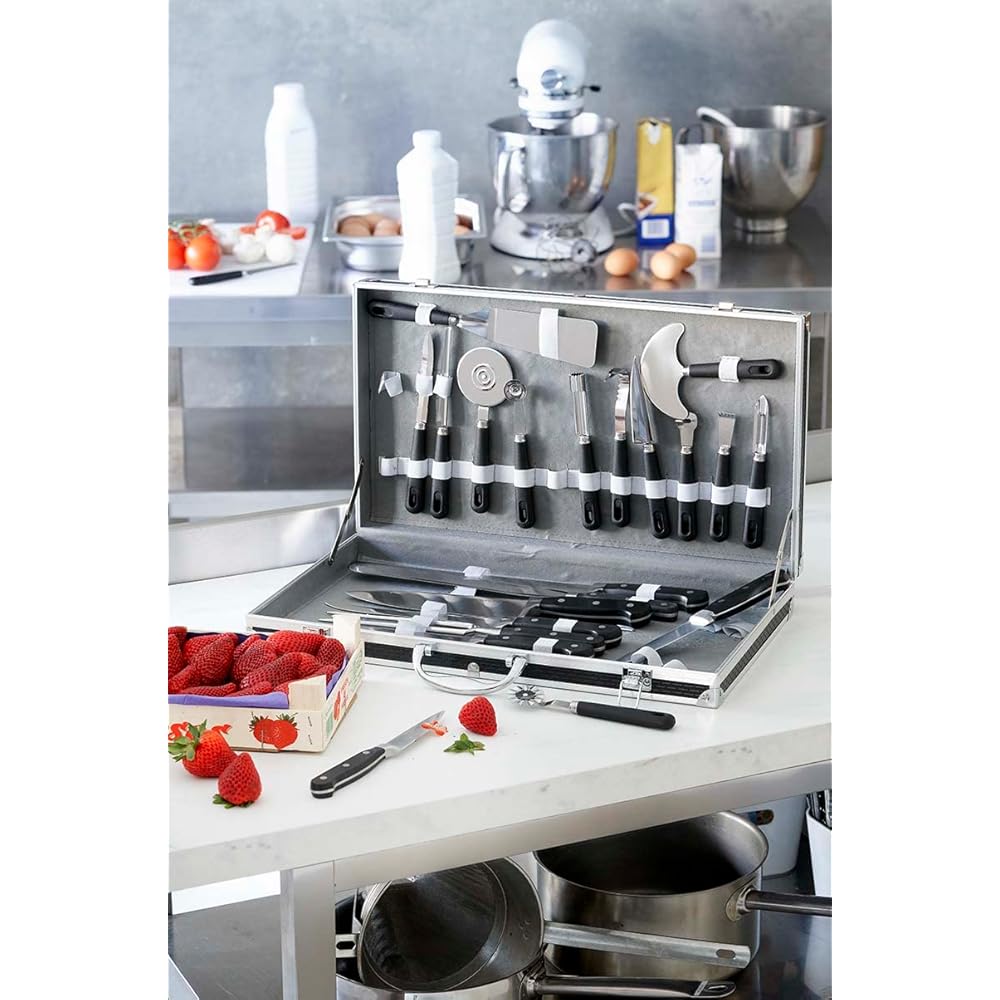 Pradel Excellence - Valise Cuisinier 23 Pièces - 8 Couteaux + 15 Ustensiles de Cuisine - Acier Inoxydable - Compatibles Lave-Vaisselle - Mallette Coutellerie de 50 x 28 x 7 cm : Cuisine et Maison