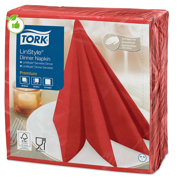 Serviettes de table non tissé Dinner Linstyle® Tork, coloris coquelicot, le colis de 50