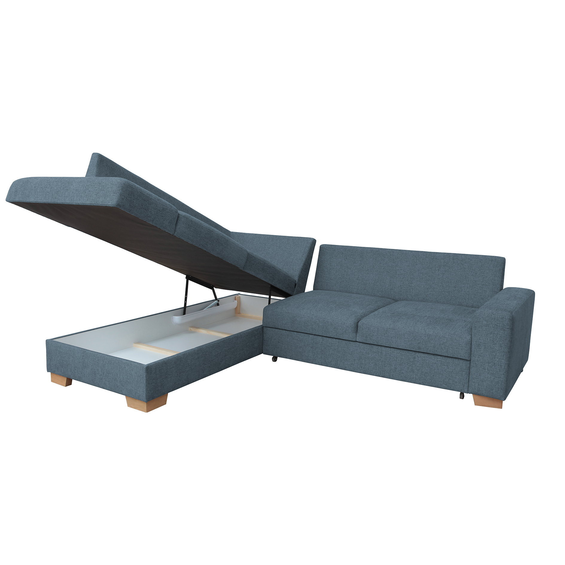 Ecksofa - marine - Liegefunktion - Staukasten - Ottomane links
