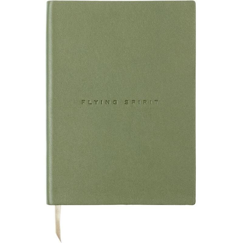 Carnet brochure cousue Flying Spirit A5 180 pages ligné couverture cuir lisse papier ivoire 90g - Kaki