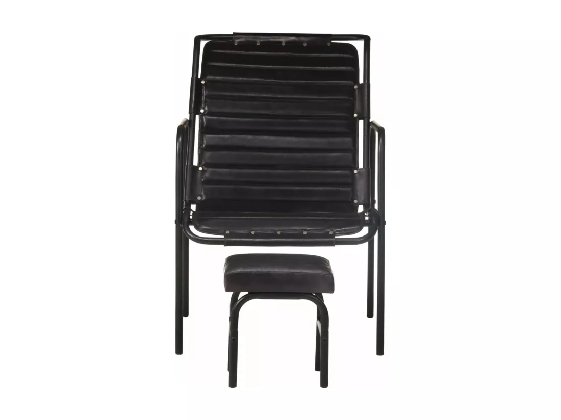 Fauteuil de relaxation avec repose-pied Noir Cuir véritable