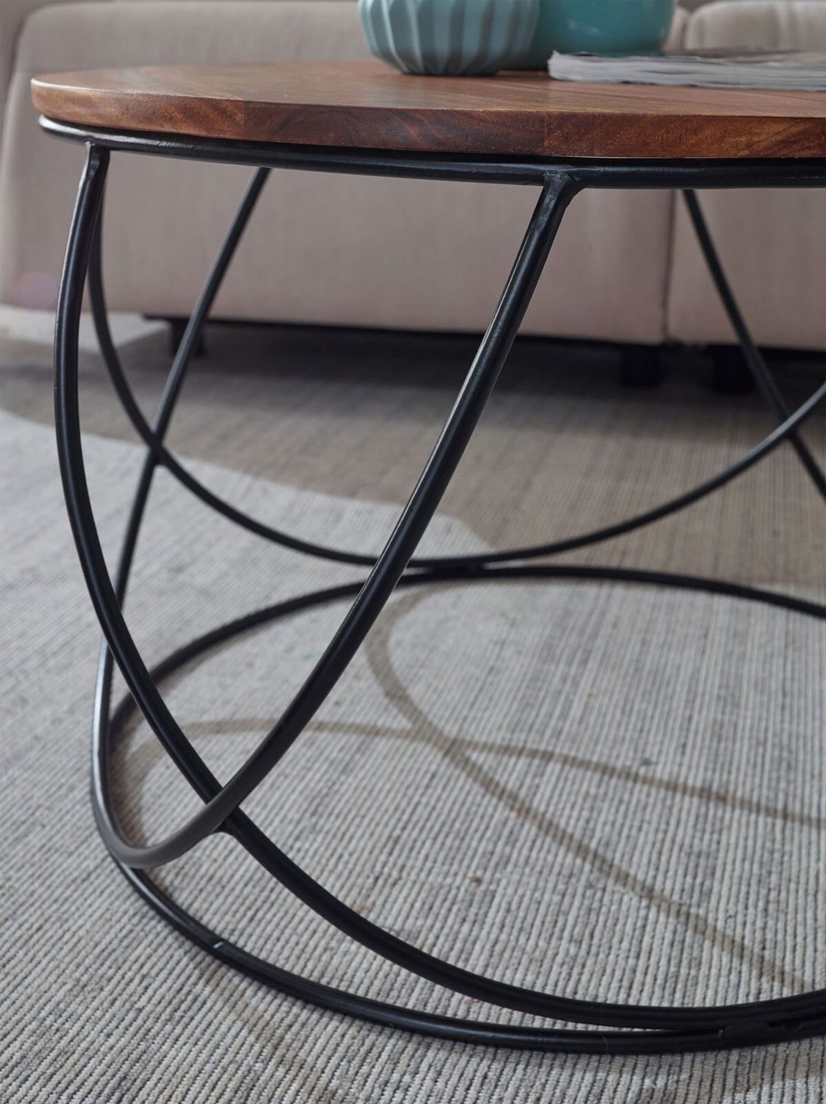 Couchtisch rund 60 cm Schwarz/Sheesham massiv