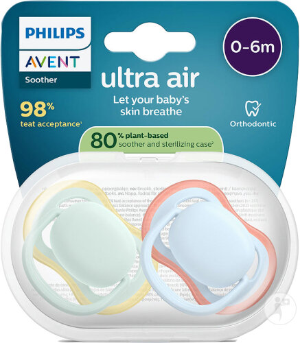 Philips Avent Sucette +0m Air Pistache/Bleu 2 Pièces