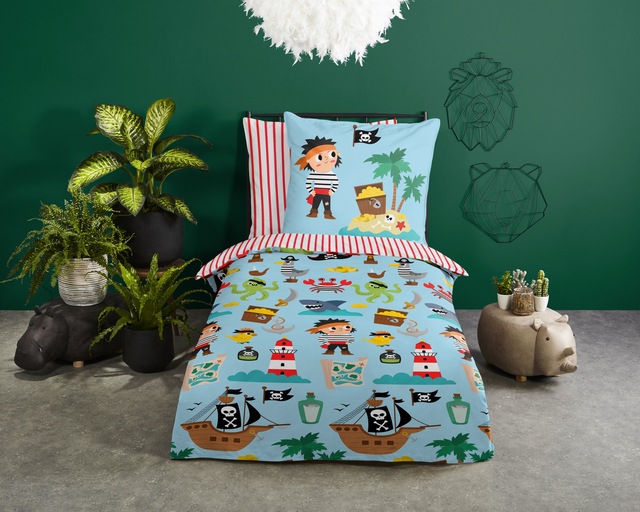 good morning Kinderbettwäsche »Caribbean« 2 Stk. tlg. Baumwolle, Reissverschluss, Wende, Baby, Kind, Junge, Piraten, Türkis