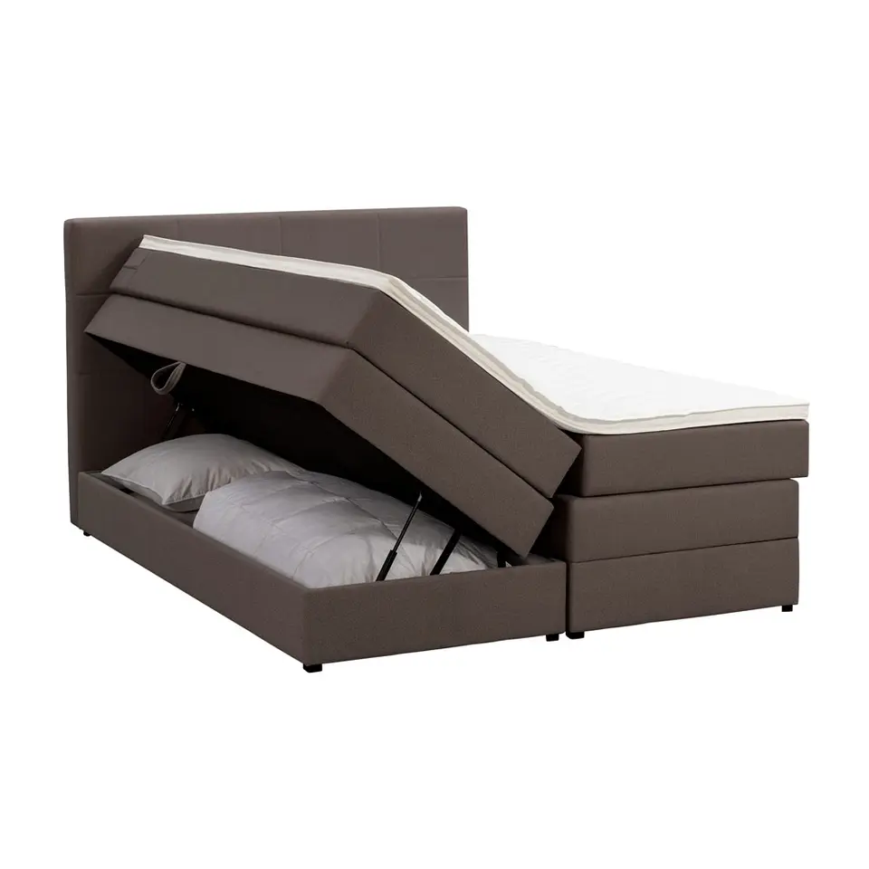 Boxspring met opbergruimte Liv geblokt - donkerbruin - 160x200 cm