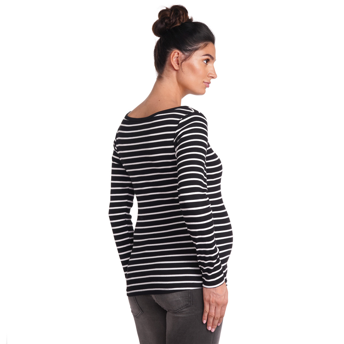 Gina Mama Damen Umstands-Langarmshirt im Ringel-Look schwarz / weiss