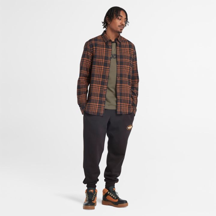Camisa xadrez de flanela grossa preta para homem