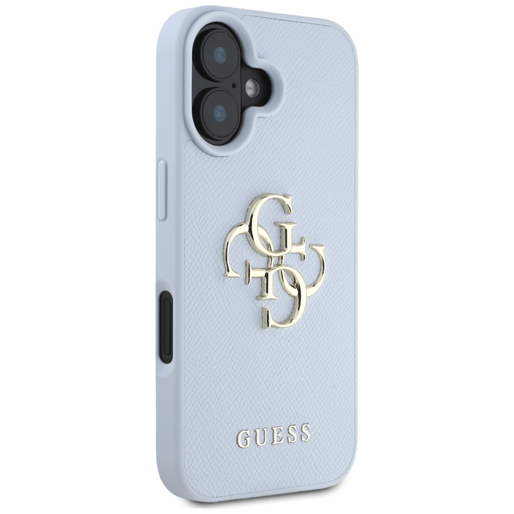 iPhone 16 Leder Hardcase Hülle Grained 4G Big Metal Logo (GUHCP16SPGT4MBB) - Hellblau