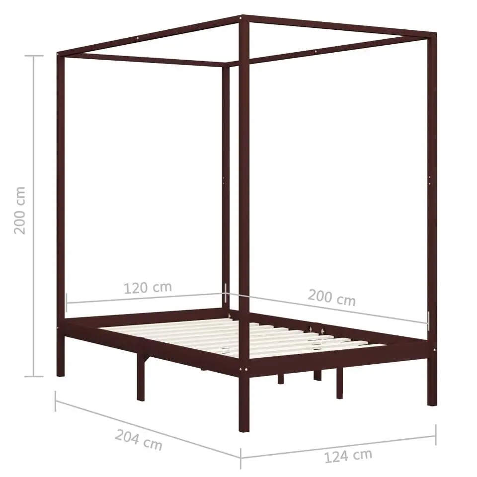 vidaXL - Hemelbed - Donkerbruin - Massief grenenhout - 120x200 cm