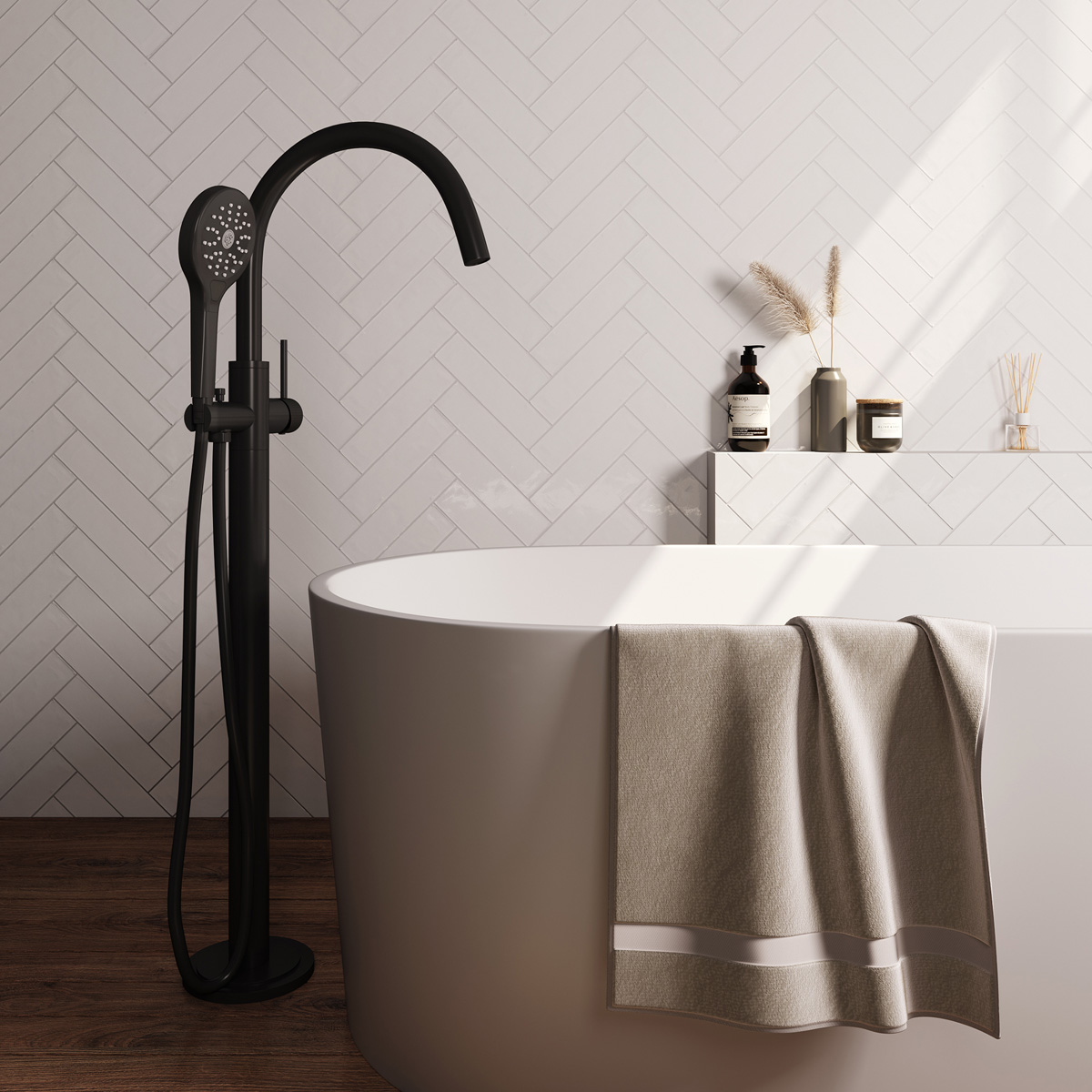 Brauer Stripe vrijstaande badmengkraan met 3 standen handdouche zwart mat