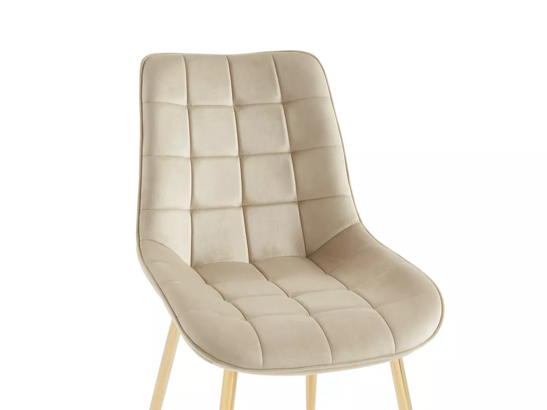 Lot de 2 chaises matelassées en velours et métal doré - Beige - OLLUA