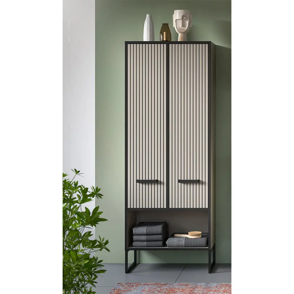 Hioshop Bagno kolomkast 2 deuren lichtgrijs- crèmekleurig