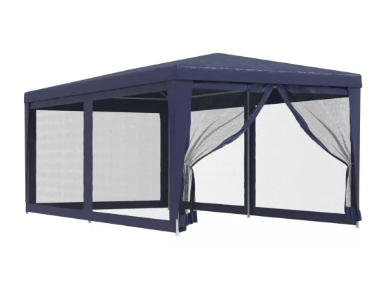 Tente de fête avec 6 parois latérales en maille Bleu 3x6 m PEHD