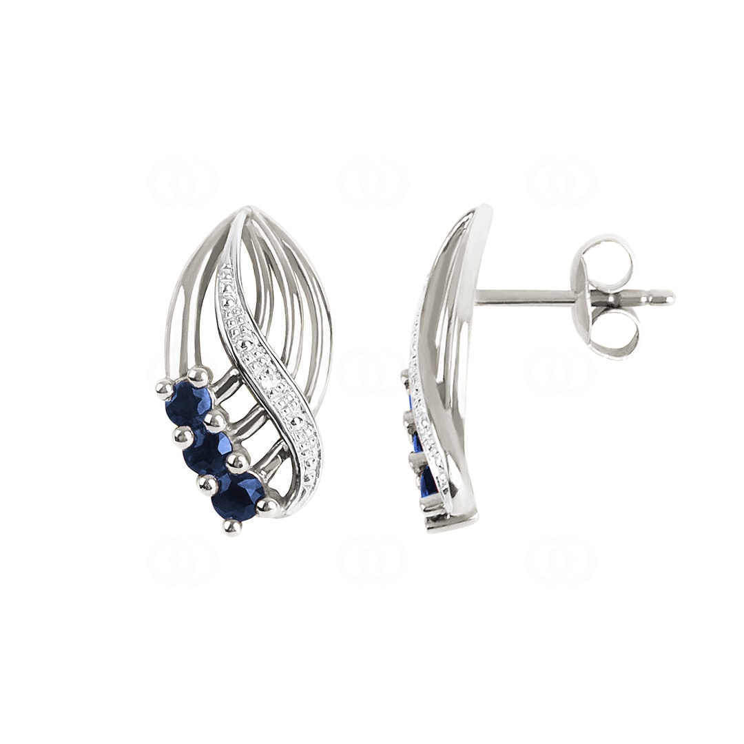 Ohrstecker 750/18 K Weissgold mit Diamanten 0.01 ct H/si & Saphiren