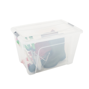 Iris opbergbox Click 60 liter transparant met grijze clips inclusief deksel