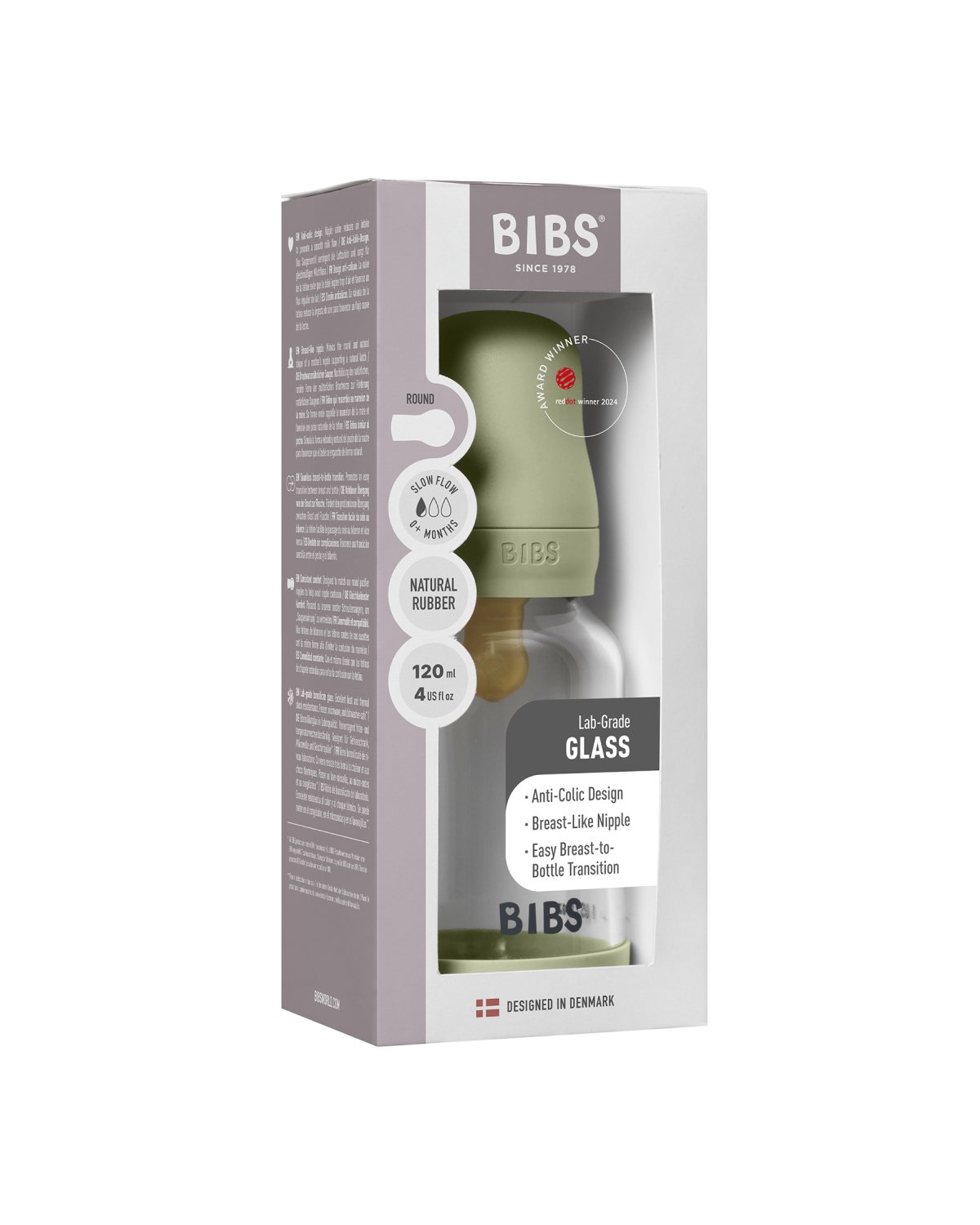 BIBS Tåteflaske i Glass med silikonbunn | Komplett Sett – 120ml