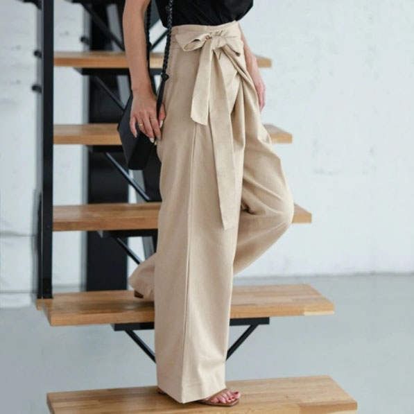 YARU - High Rise Plain Knot Wide Leg Broek