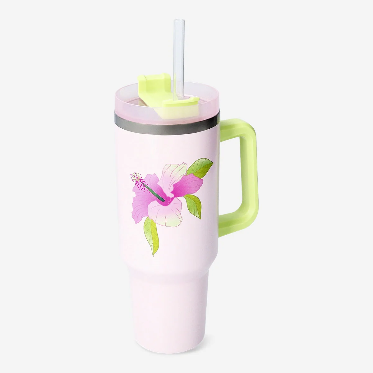 Drikkeglas med hibiscusprint, låg og sugerør - 1200 ml