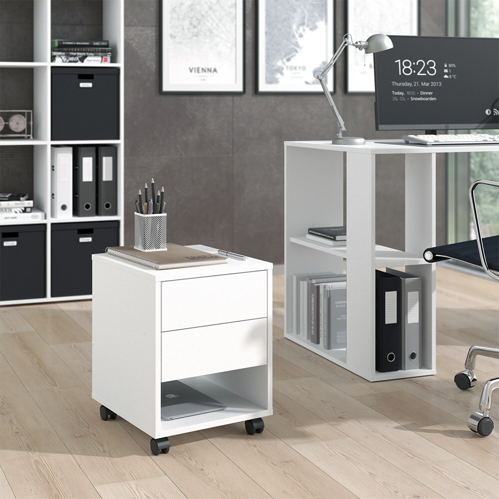 Vicco Hocker mit Schublade Jons, 37 x 37 cm, Weiß, Sitzhocker, Stauraum, Büromöbel