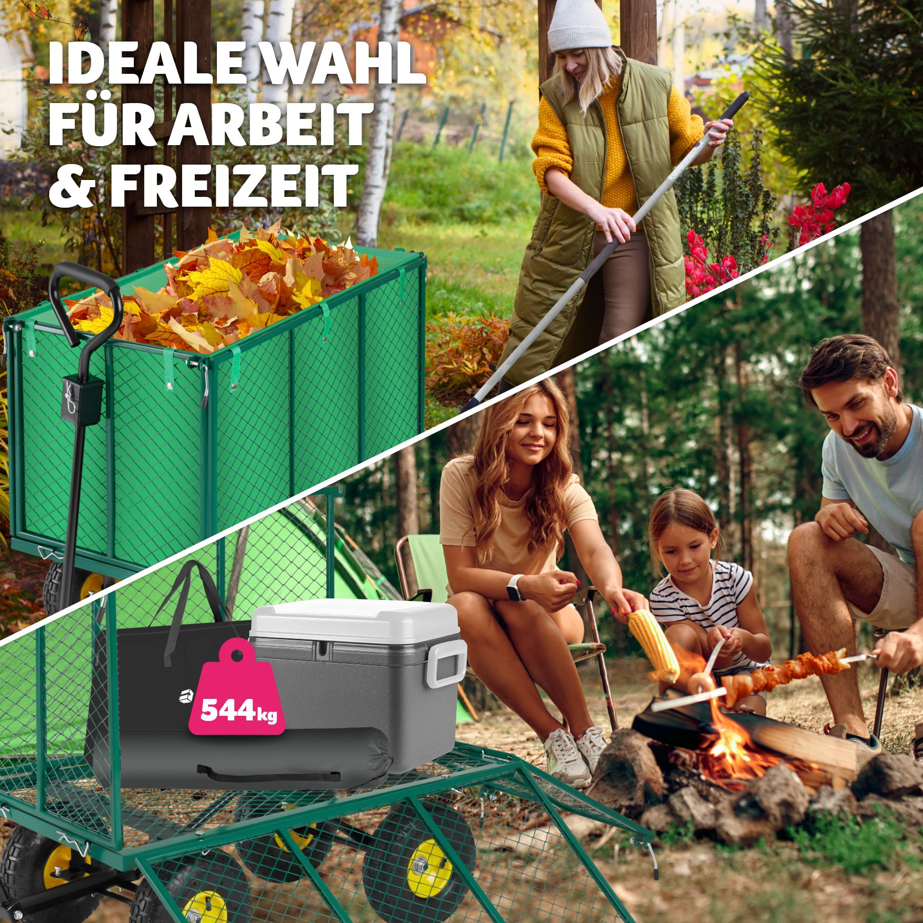 tectake® Bollerwagen, mit klappbaren Seitenwänden, leichtgängige Lenkachse mit gepolstertem Griff, Belastbarkeit 544 kg