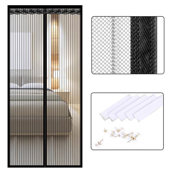 INF Magnetisk skjermdørgardin, stripete polyester med 9 par spenner, 70 cm x 200 cm