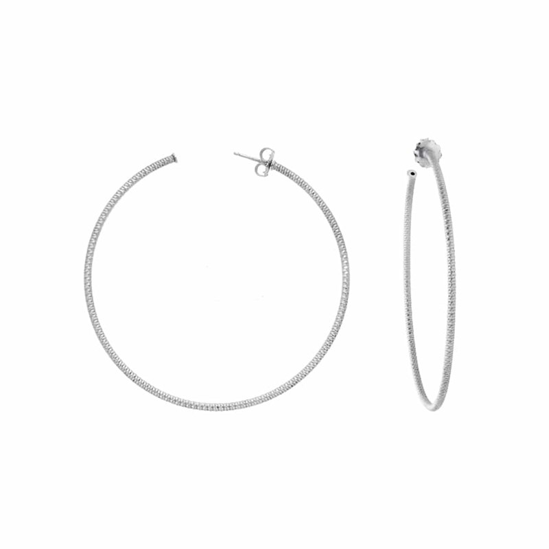 Boucles D'oreilles Créoles Argent Rhodié Grand Modèle Diamanté Alba Diamètre 45mm