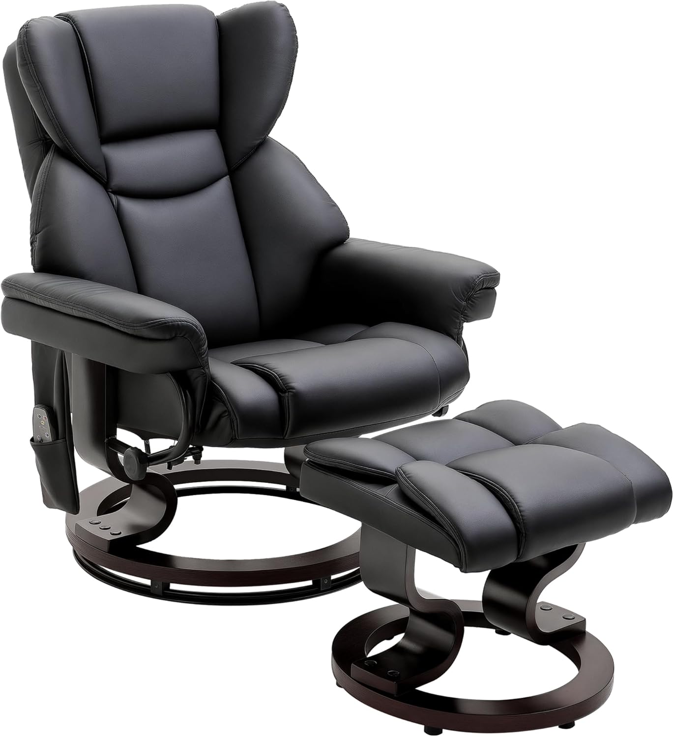 HOMCOM Relaxsessel mit Hocker, 360°drehbarer Fernsehsessel mit Massage, Liegefunktion, Massagesessel mit Seitentasche, Liegesessel, Kunstleder für Wohnzimmer Schwarz