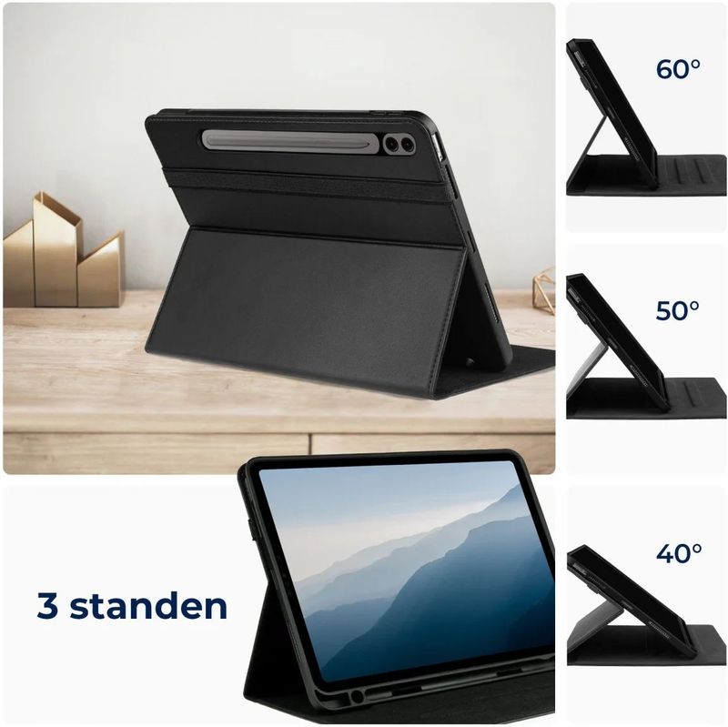Rosso Element - Hoes Book Case - Zwart - Voor Samsung Galaxy Tab S9 / S9 FE / S10 FE