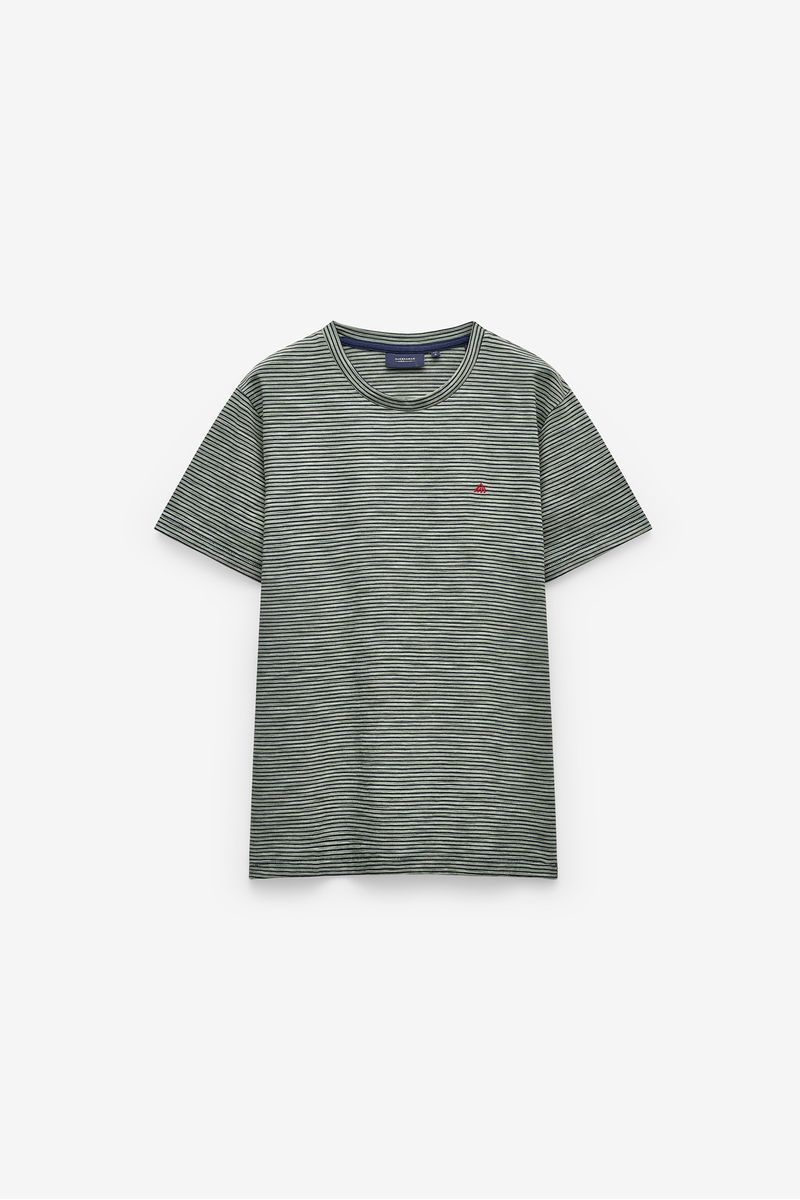 T-SHIRT ÀS RISCAS COM LOGO EM CONTRASTE