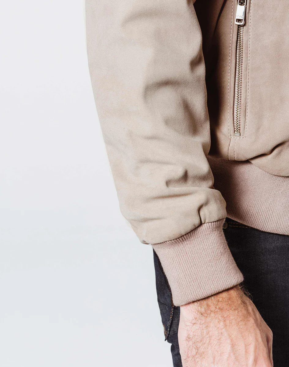 Blouson teddy en cuir beige